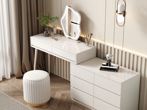 Modern Makeup Table Makeup Stool Combination Dressing Table Makeup Stool Mirror Decoration Hanging Picture