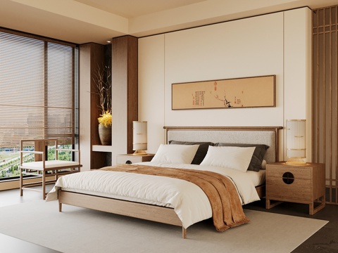 Neo-Chinese Style Home Bedroom Song Style Aesthetic Bedroom Song Style Style Bedroom New Chinese Style Double Bed New Middle