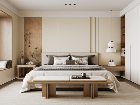 Neo-Chinese Style Home Bedroom Song Style Aesthetic Bedroom Song Style Style Bedroom New Chinese Double Bed