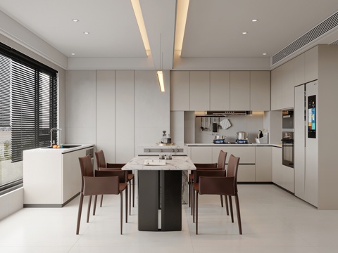 Modern DiningRoom Open Kitchen Western Kitchen Island Taiwanese Restaurant Simple