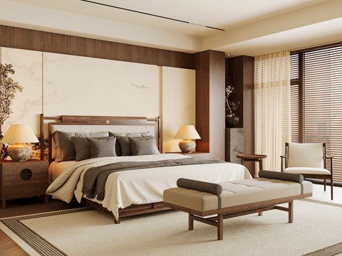 Neo-Chinese Style Home Bedroom Song Style Aesthetic Bedroom Song Style Style Bedroom New Chinese Style Double Bed New Middle