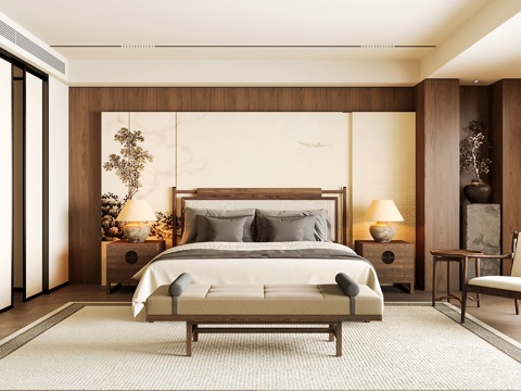 Neo-Chinese Style Home Bedroom Song Style Aesthetic Bedroom Song Style Style Bedroom New Chinese Double Bed