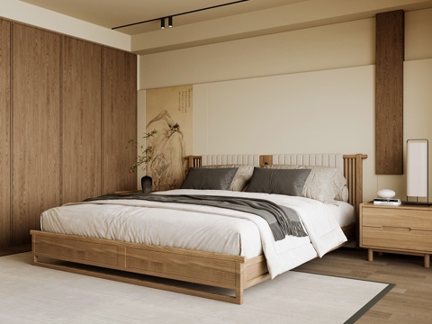 Neo-Chinese Style Home Bedroom Song Style Aesthetic Bedroom Song Style Style Bedroom New Chinese Double Bed