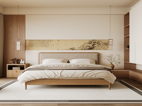 Neo-Chinese Style Home Bedroom Song Style Aesthetic Bedroom Song Style Style Bedroom New Chinese Double Bed