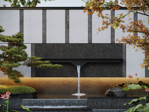 Modern Water Landscape Courtyard Water Scene Overlapped Water Fish Pond Landscape Wall