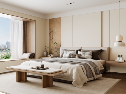 Neo-Chinese Style Home Bedroom Song Style Aesthetic Bedroom Song Style Style Bedroom New Chinese Style Double Bed New Middle