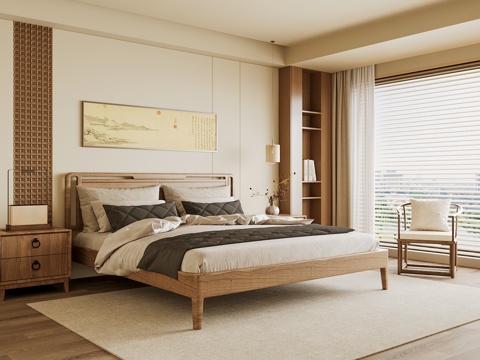 Neo-Chinese Style Home Bedroom Song Style Aesthetic Bedroom Song Style Style Bedroom New Chinese Style Double Bed New Middle