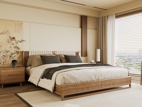 Neo-Chinese Style Home Bedroom Song Style Aesthetic Bedroom Song Style Style Bedroom New Chinese Style Double Bed New Middle