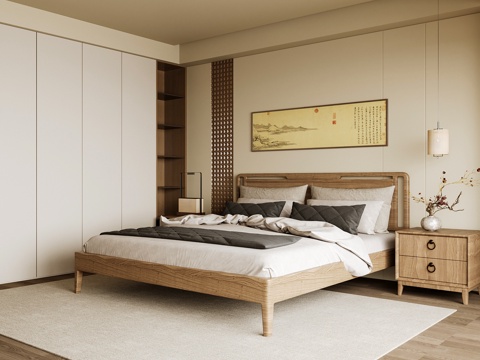 Neo-Chinese Style Home Bedroom Song Style Aesthetic Bedroom Song Style Style Bedroom New Chinese Style Double Bed New Middle