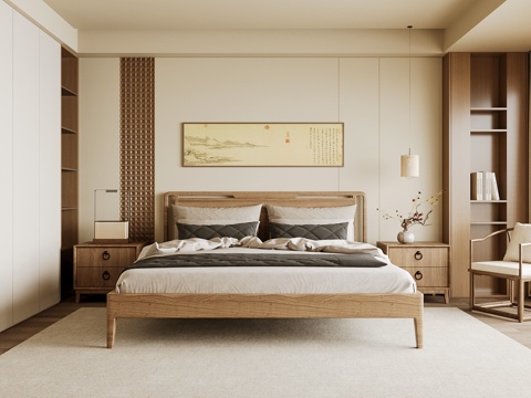 Neo-Chinese Style Home Bedroom Song Style Aesthetic Bedroom Song Style Style Bedroom New Chinese Double Bed