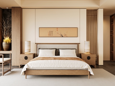 Neo-Chinese Style Home Bedroom Song Style Aesthetic Bedroom Song Style Style Bedroom New Chinese Double Bed