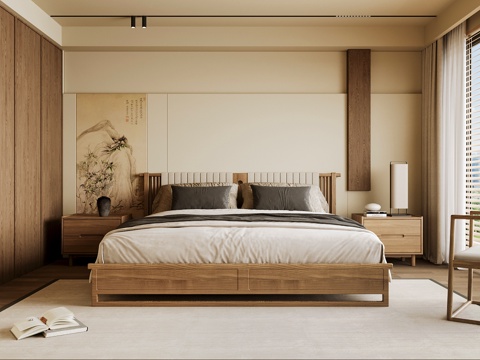 Neo-Chinese Style Home Bedroom Song Style Aesthetic Bedroom Song Style Style Bedroom New Chinese Double Bed