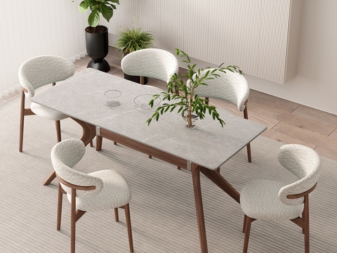 Cream style DiningRoom dining table and chair combination rock plate dining table hanging decoration