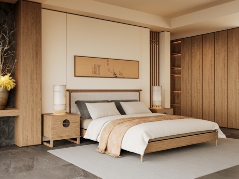 Neo-Chinese Style Home Bedroom Song Style Aesthetic Bedroom Song Style Style Bedroom New Chinese Style Double Bed New Middle