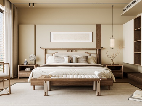 Neo-Chinese Style Home Bedroom Song Style Aesthetic Bedroom Song Style Style Bedroom New Chinese Double Bed