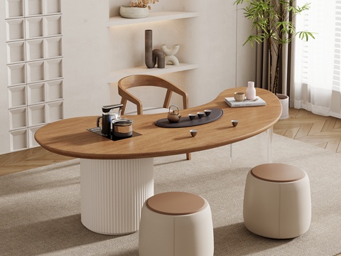 Cream Style Large Board Table Tea Table and Chair Combination Tea Table Tea Table Tea Room Tea Table Balcony Tea Table