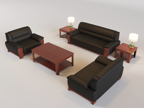 Chinese Sofa Coffee Table Combination Solid Wood Sofa Coffee Table Lamp Office Reception Sofa