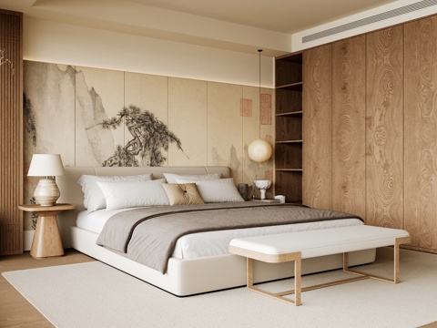 Neo-Chinese Style Home Bedroom Song Style Aesthetic Bedroom Song Style Style Bedroom New Chinese Style Double Bed New Middle