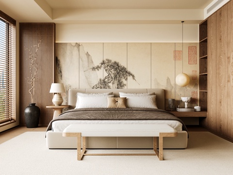 Neo-Chinese Style Home Bedroom Song Style Aesthetic Bedroom Song Style Style Bedroom New Chinese Double Bed