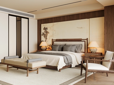 Neo-Chinese Style Home Bedroom Song Style Aesthetic Bedroom Song Style Style Bedroom New Chinese Double Bed