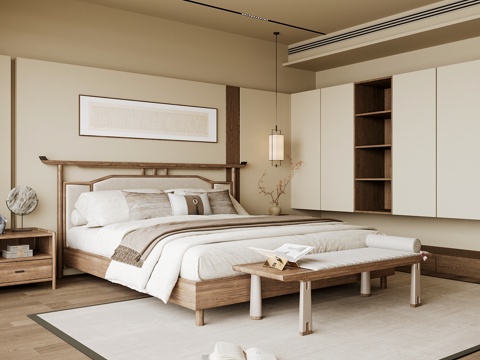 Neo-Chinese Style Home Bedroom Song Style Aesthetic Bedroom Song Style Style Bedroom New Chinese Style Double Bed New Middle