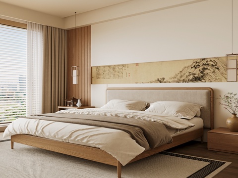 Neo-Chinese Style Home Bedroom Song Style Aesthetic Bedroom Song Style Style Bedroom New Chinese Style Double Bed New Middle