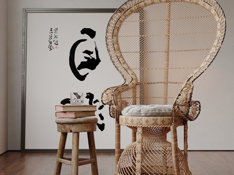 Vintage Rattan Chair Lounge Chair Decorative Painting