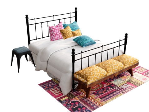 Ironwork Bed Double Bed Bed End Stool Bedside Cabinet Quilt Pillow