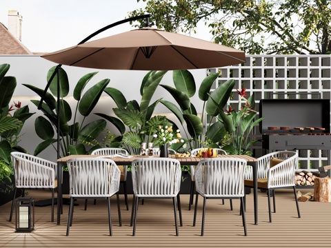 Modern Outdoor Table and Chair Courtyard Coffee Table and Chair Outdoor Dining Table and Chair Plant Combination Barbecue