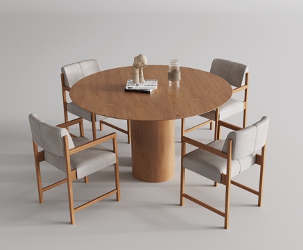 New Chinese Dining Table and Chair Round Table Solid Wood Chair Combination Dining Table and Chair Solid Wood Original Dining Table