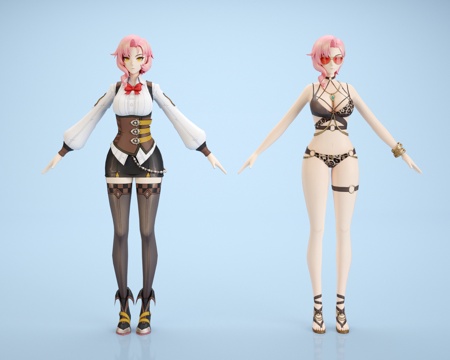 Modern Game Character Virtual Character Secondary Game Beauty Pink Short Hair Sunglasses