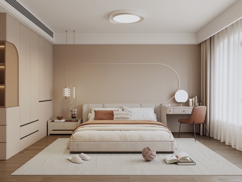 Modern Cream Style Bedroom Master Bedroom Second Bedroom Bay Window Bedroom Double Bed Bedside Table Dressing Table