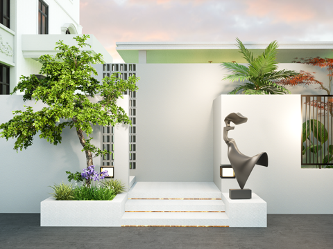 Modern villa courtyard door landscape entrance