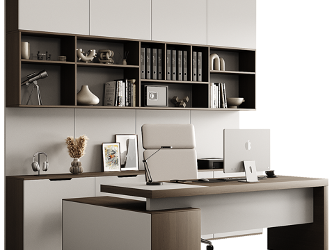 Modern office desk and chair bookcase