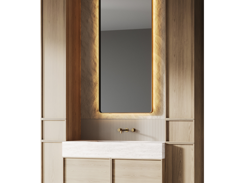 Middle Ancient Bathroom Cabinet Single Basin Bathroom Cabinet Special-shaped Bathroom Mirror Wash Desk Basin Basin Water