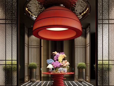 Modern hotel hall floral device glass partition