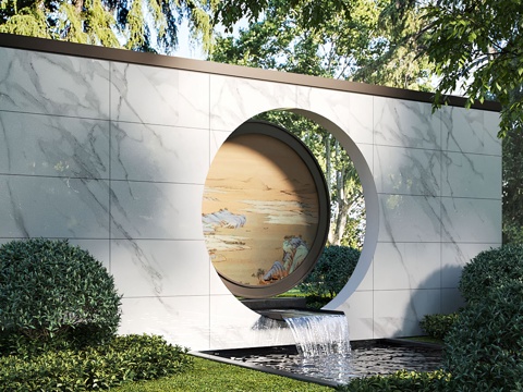 Modern water landscape courtyard water feature superimposed water fish pond Landscape Wall