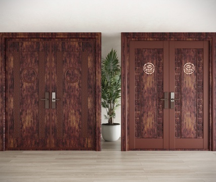 Neo-Chinese Style Double Door Redwood Entrance Door Villa Door