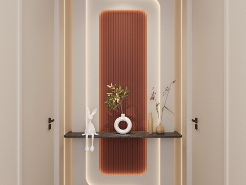 Simple Cream Style Arc Shape Hermes Orange Marble Corridor End View