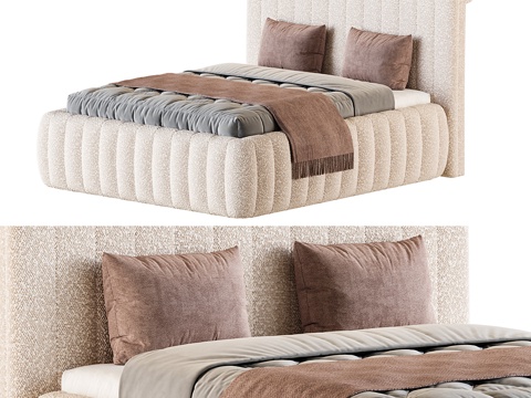 Modern Cream Casa Padrino Fabric Double Bed