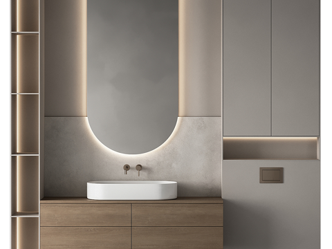 Middle Ancient Bathroom Cabinet Single Basin Bathroom Cabinet Special-shaped Bathroom Mirror Wash Desk Basin Basin Water