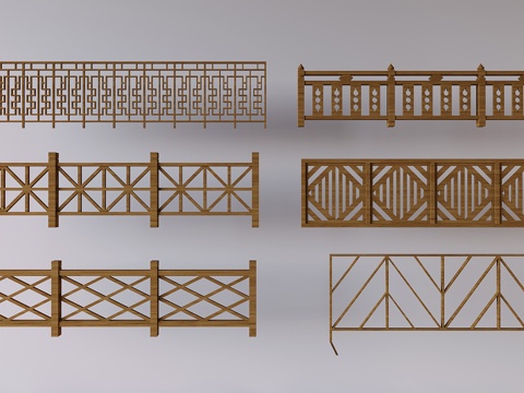 Neo-Chinese Style Stair Railing Solid Wood Handrail Railing Fence Hollow Partition Protective Fence