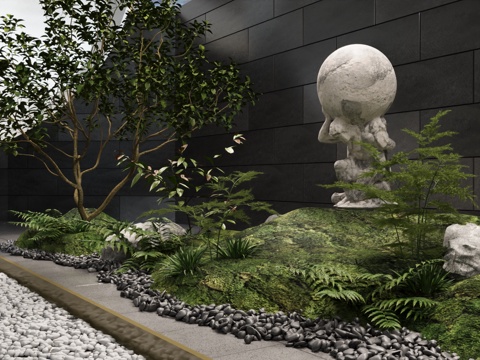 Modern interior landscape green plant landscaping sketch basement