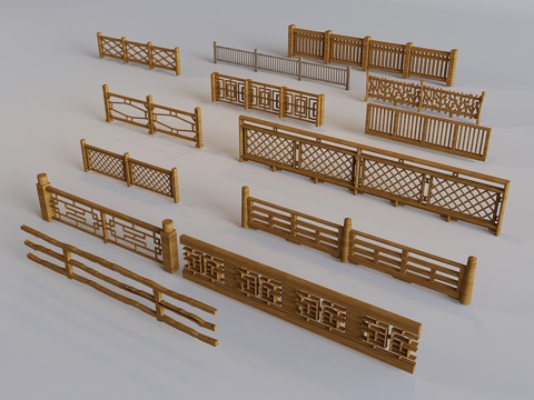 Neo-Chinese Style Stair Guard Solid Wood Stair Railing Fence