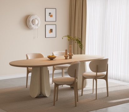 Modern Cream Style Dining Table and Chair Dining Table and Chair Combination Long Dining Table Curtain Chair Dining Chair