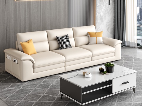 Cream Style Living Room Modern Simple Home Living Room Sofa Coffee Table Combination Fabric Sofa Storage Cabinet