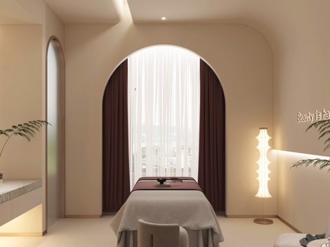 Modern_beauty room_beauty bed_Lounge Chair_floor lamp_curtain