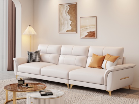 Cream Style Living Room Modern Simple Home Living Room Sofa Coffee Table Combination Fabric Sofa Storage Cabinet