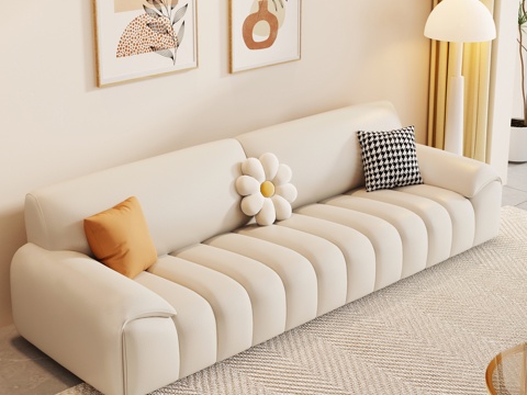 Cream Style Living Room Modern Simple Home Living Room Sofa Coffee Table Combination Fabric Sofa Storage Cabinet