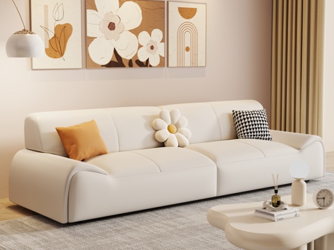 Cream Style Living Room Modern Simple Home Living Room Sofa Coffee Table Combination Fabric Sofa Storage Cabinet